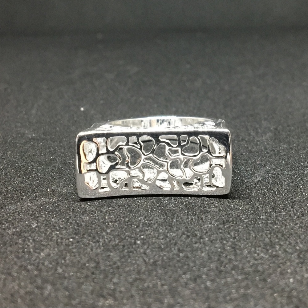 R#1 925 Sterling Silver Rectangular Hearts Ring 8